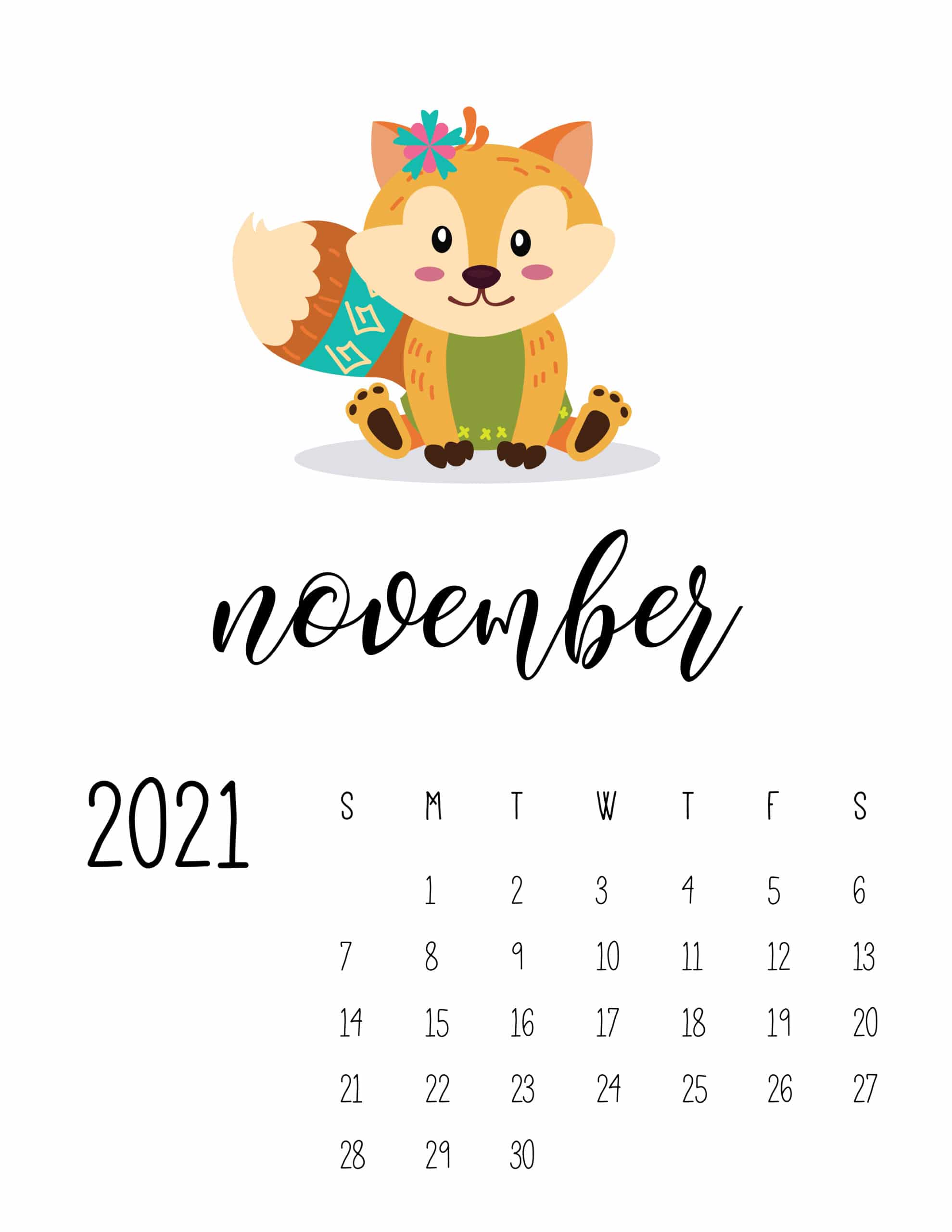 pix Cute November 2021 Calendar Printable