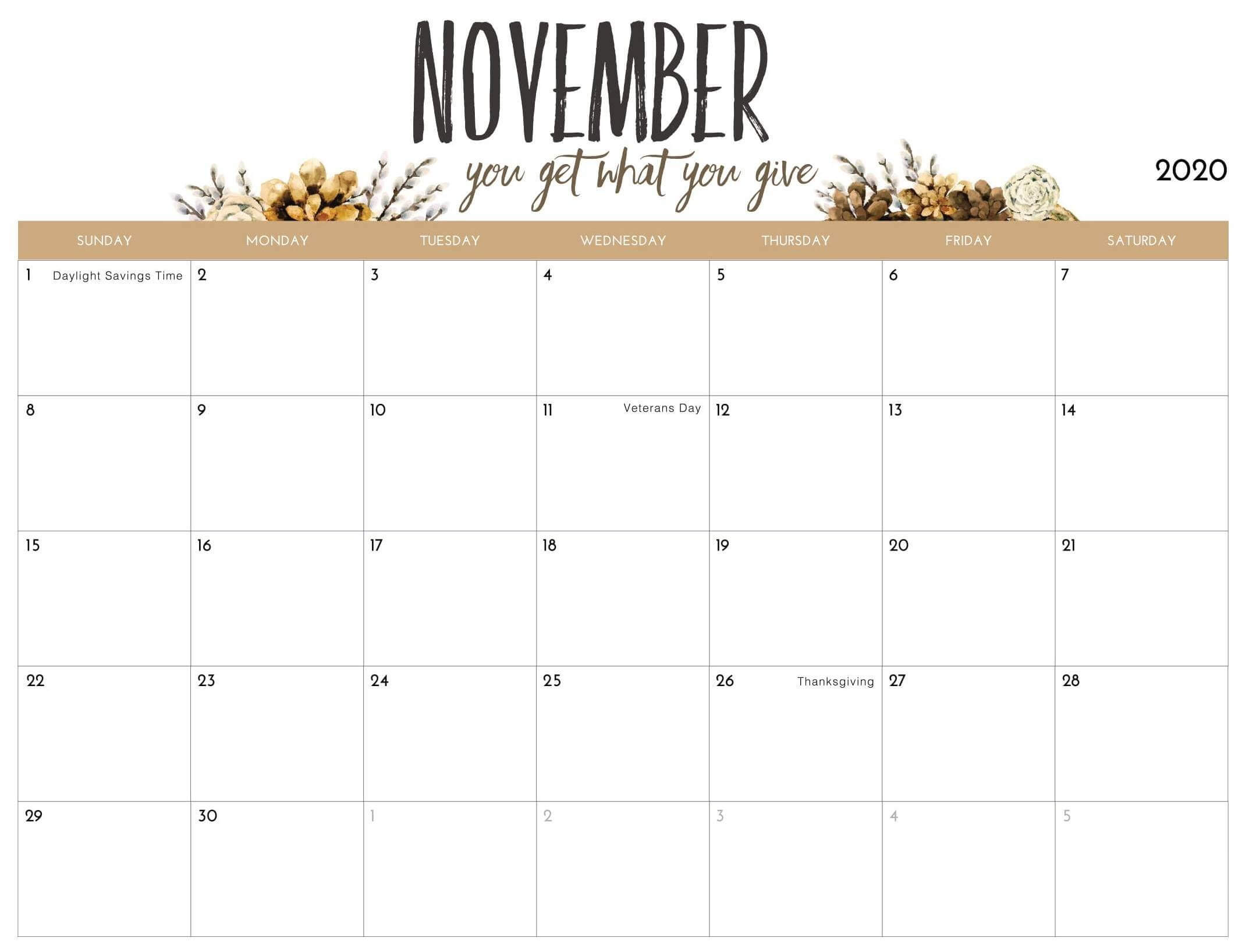 images November 2020 Calendar Cute