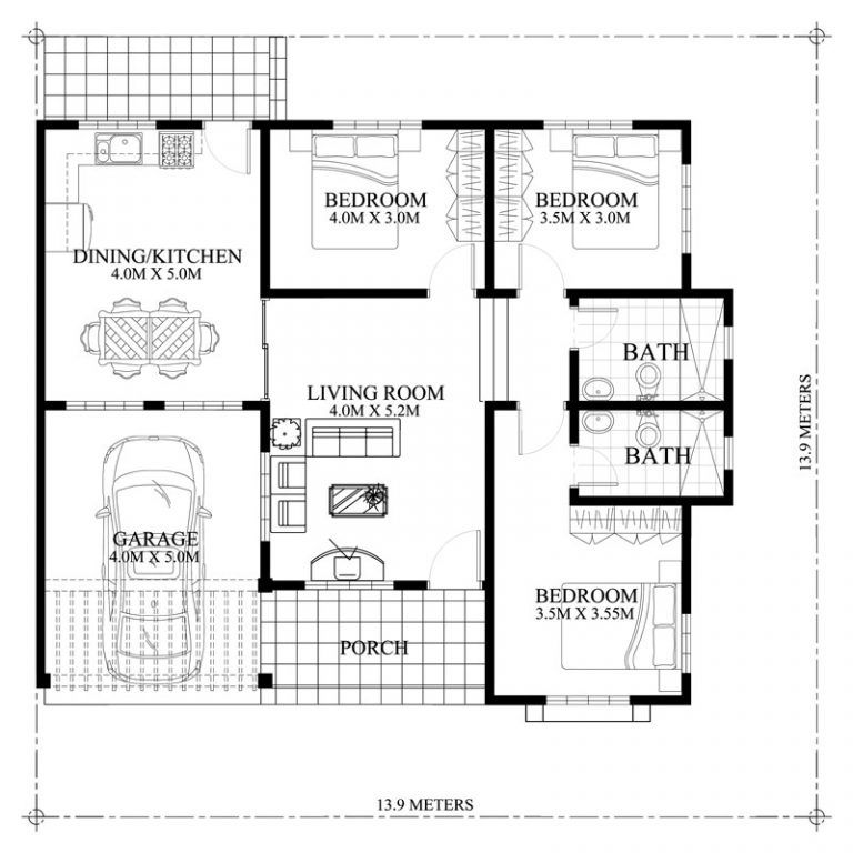 pic Small House Design With Floor Plan With 3 Bedrooms