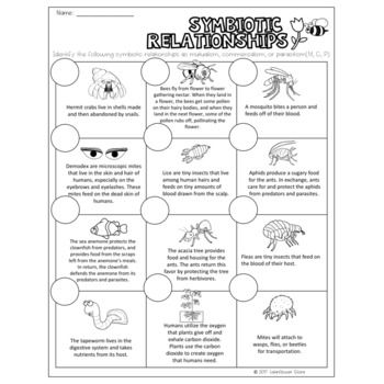 pix Symbiotic Relationship Worksheet Answer Key