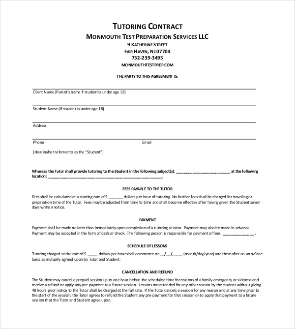 picture Tutoring Contract Agreement Form