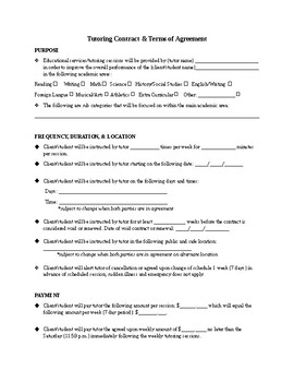 picture Tutoring Contract Agreement Form