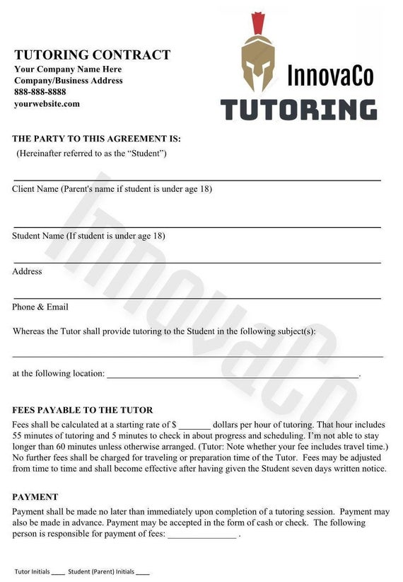 picture Tutoring Contract Agreement Form