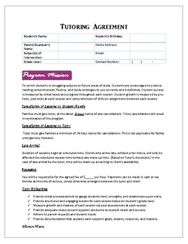 pic Tutoring Contract Agreement Form