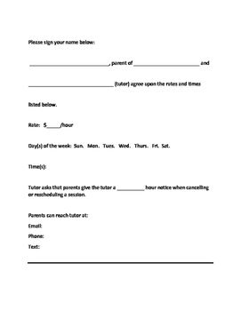 picture Tutoring Contract Agreement Form